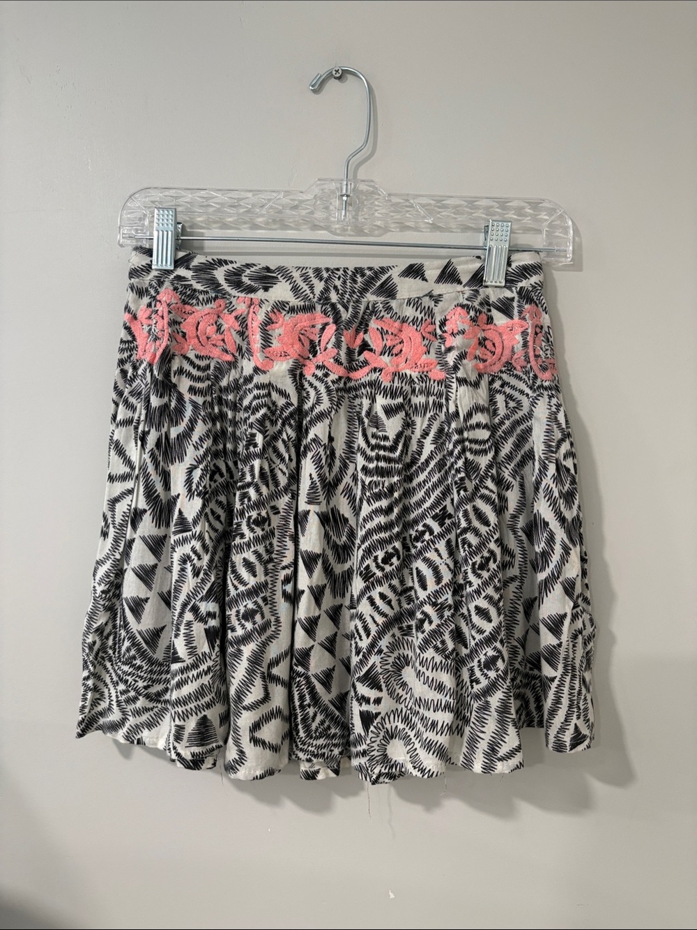 Fun & Flirt Black & White Skater Skirt with Pink Floral Waistband